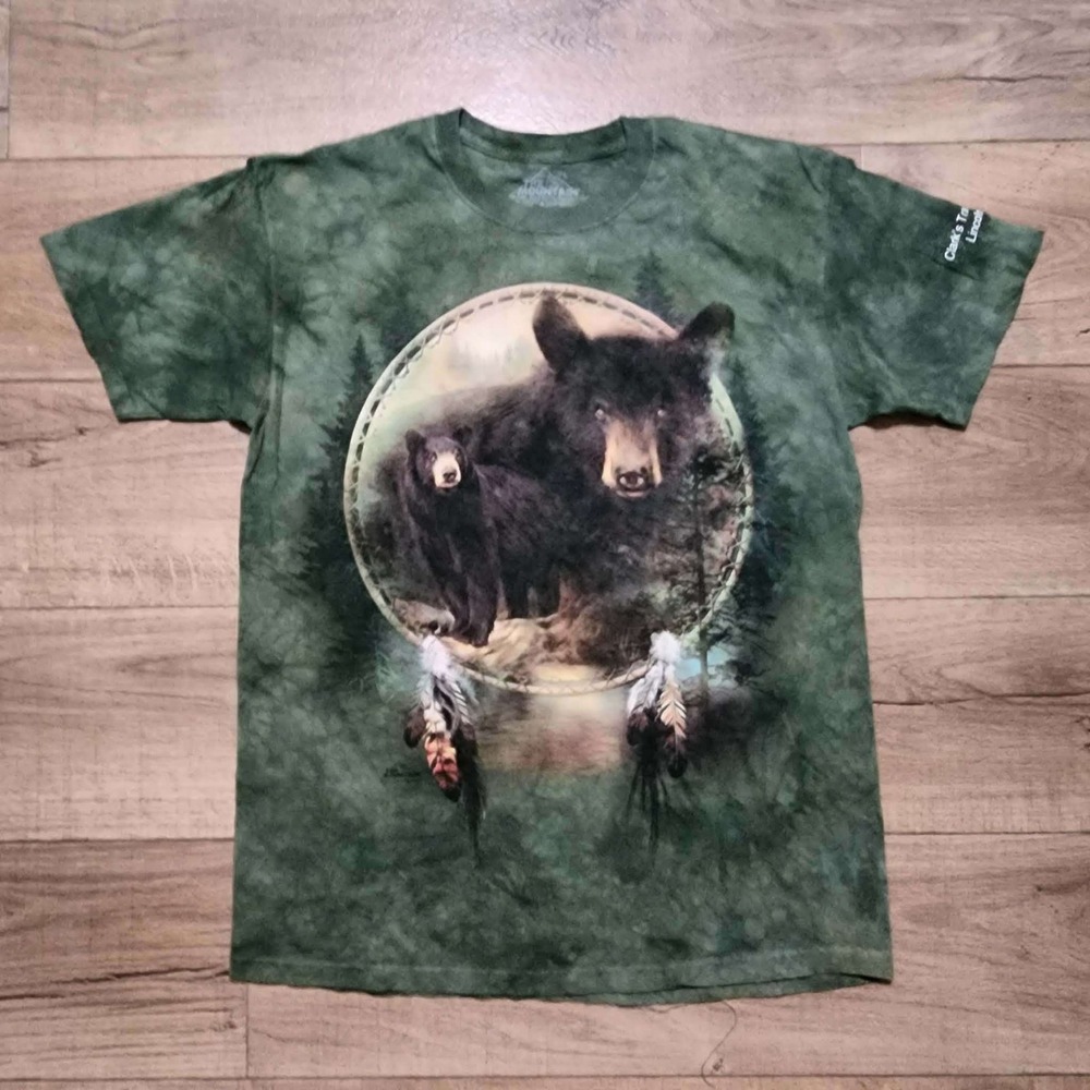 The Mountain Mens Black Bear Dreamcatcher Tie Dye T-Shirt Green Large USA Made